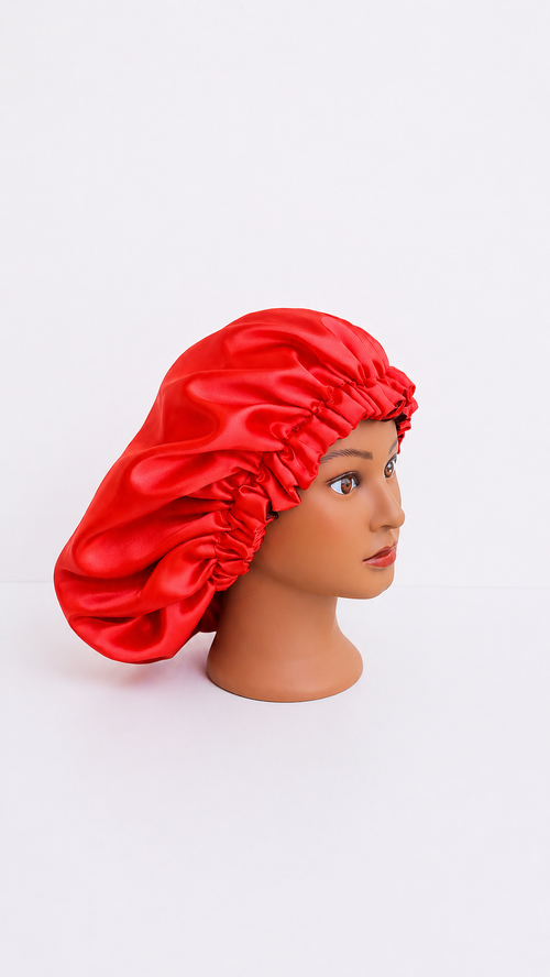 Luxury Reversible Satin Bonnet – Black & Red Elegant Hair Protection Cap for Sleep, Frizz Control & Healthy Hair Care❤️🖤