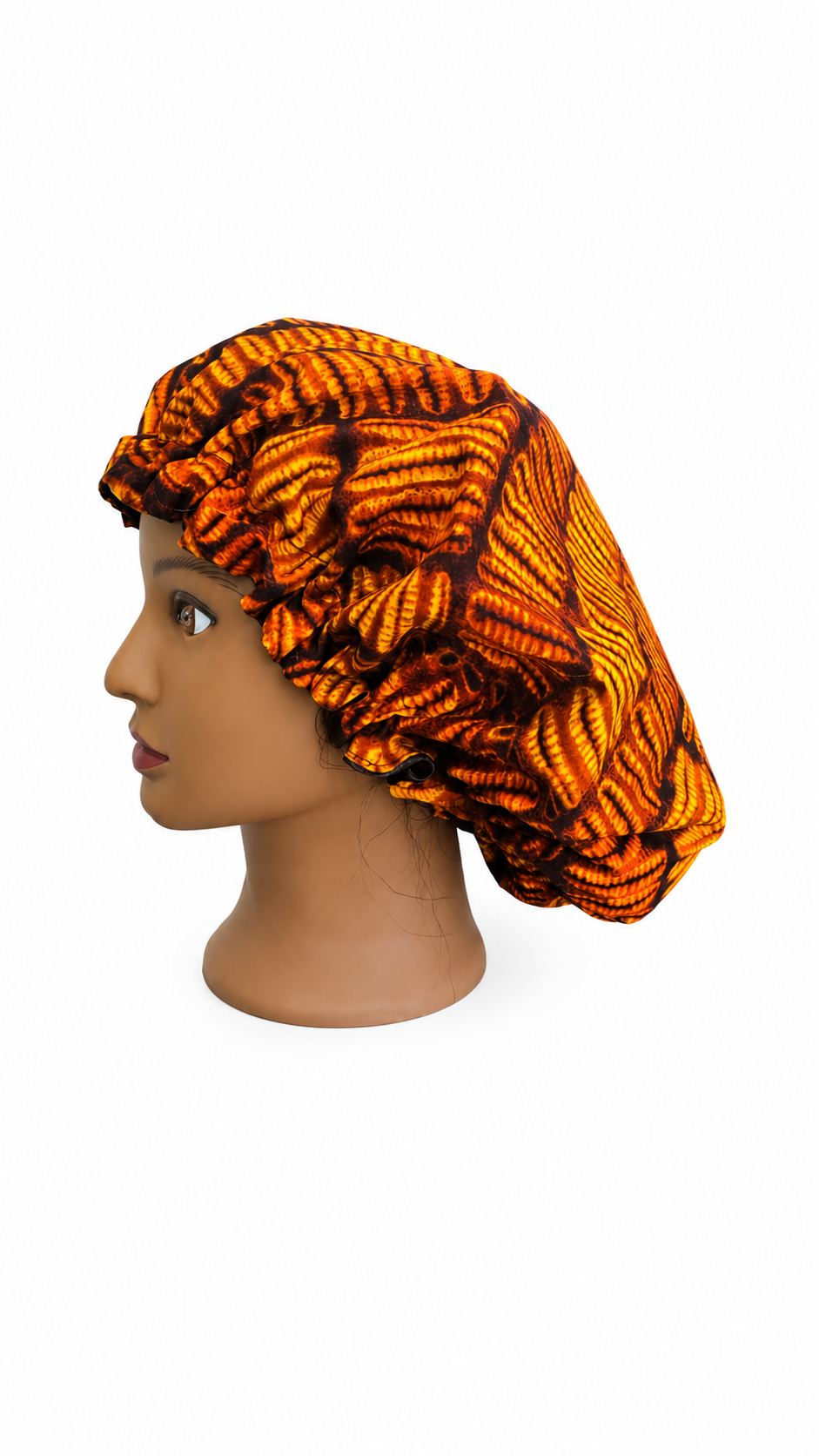 Luxury Satin-Lined African Print Bonnet – Orange Tribal Design💫🤎.