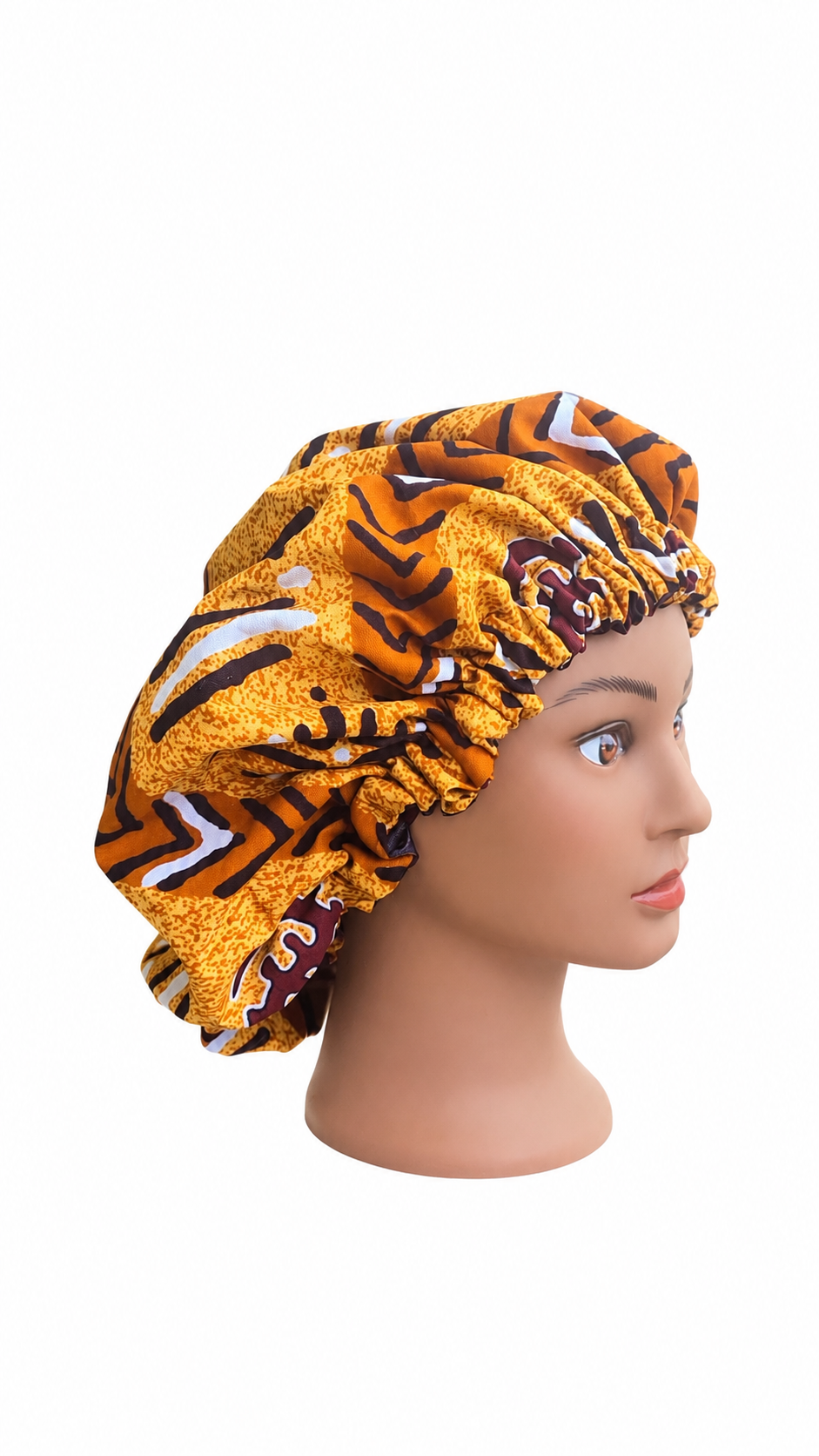Sunburst African Print Satin Bonnet – Soft, Breathable Night Hair Protection Cap🤎💫🤎