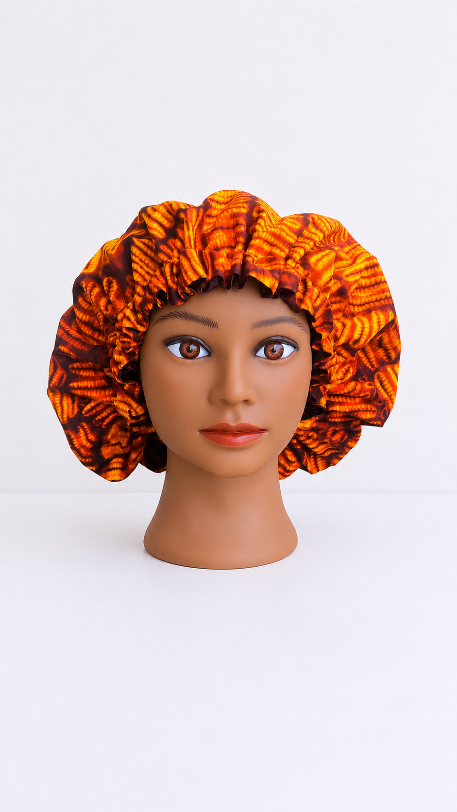 Luxury Satin-Lined African Print Bonnet – Orange Tribal Design💫🤎.