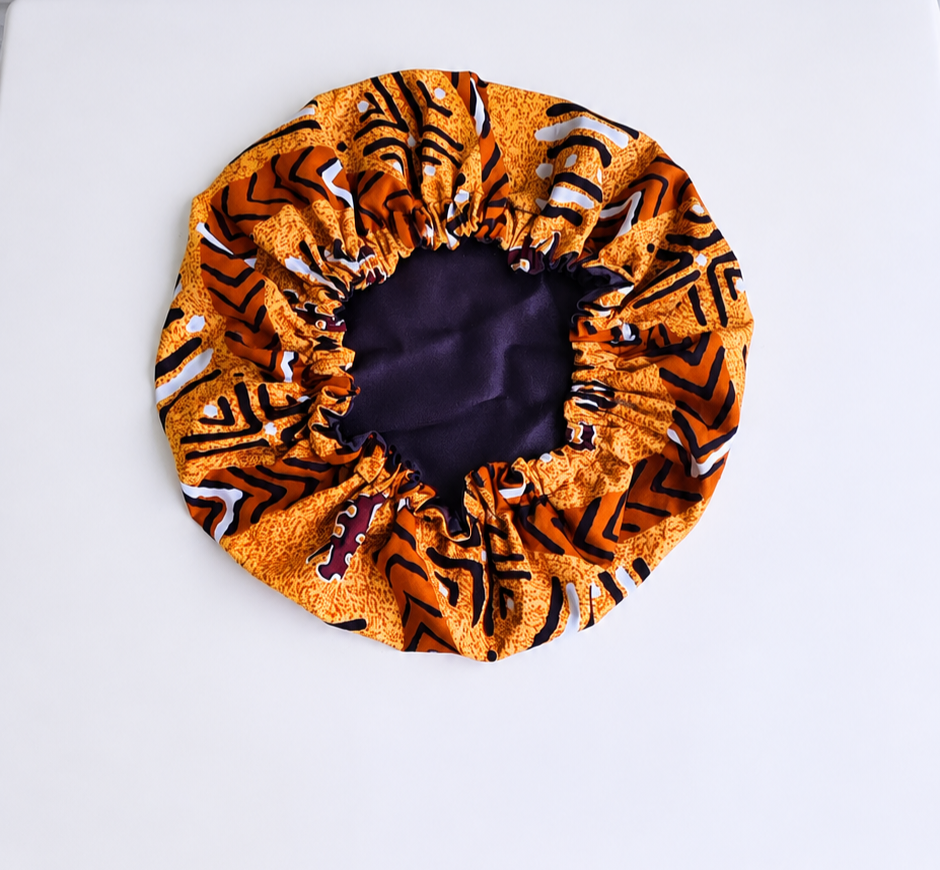 Sunburst African Print Satin Bonnet – Soft, Breathable Night Hair Protection Cap🤎💫🤎