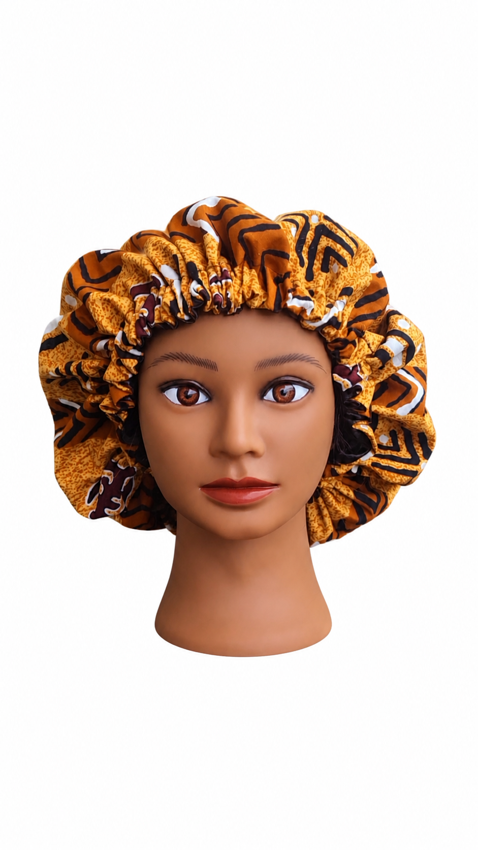 Sunburst African Print Satin Bonnet – Soft, Breathable Night Hair Protection Cap🤎💫🤎